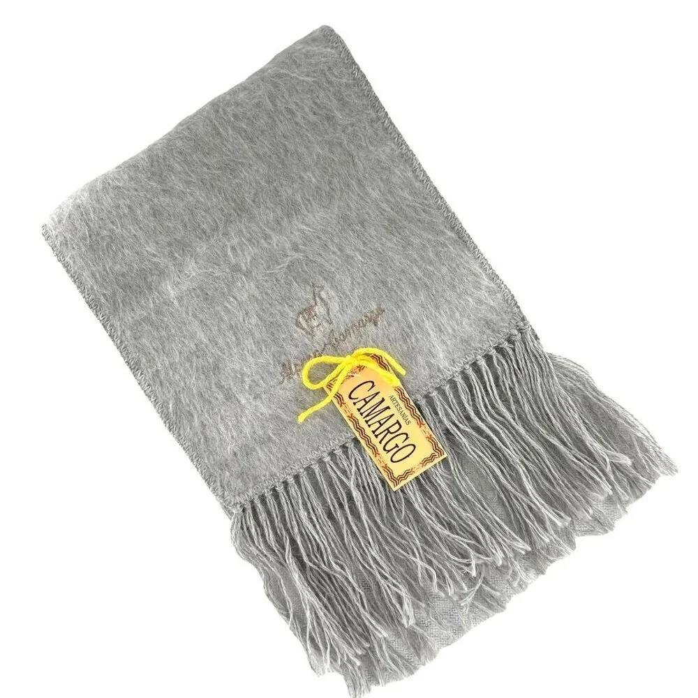 NEW Alpaca Camargo Pale Gray Embroidered Scarf